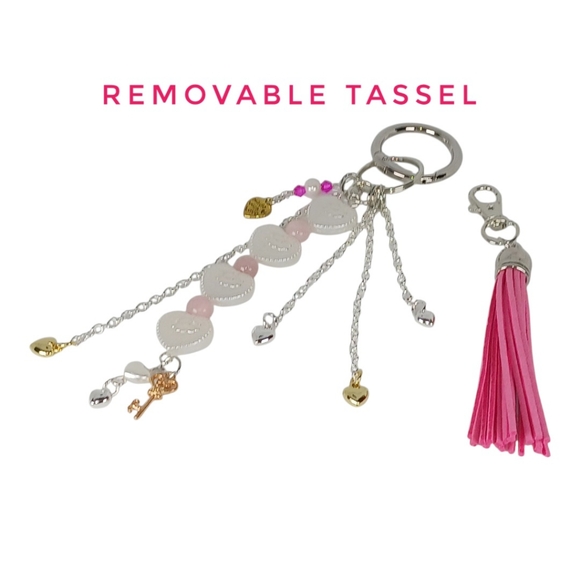 Bag Charm Purse Accessory Morganite Pearls Hearts Pink Tassel Retro Revival Y2k - Picture 5 of 15